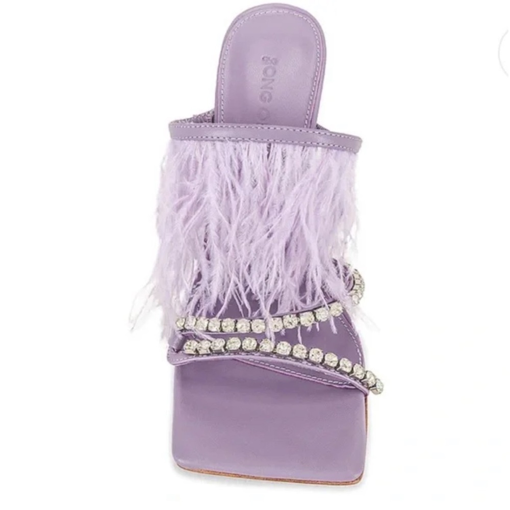 FINAL SALE - REVOLVE song of style Purple Feathered Sandals with Rhinestones
